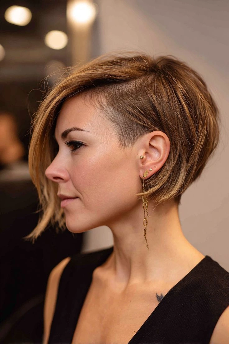short bobbed hairstyle Bold Asymmetrical Bob With Undercut Detail