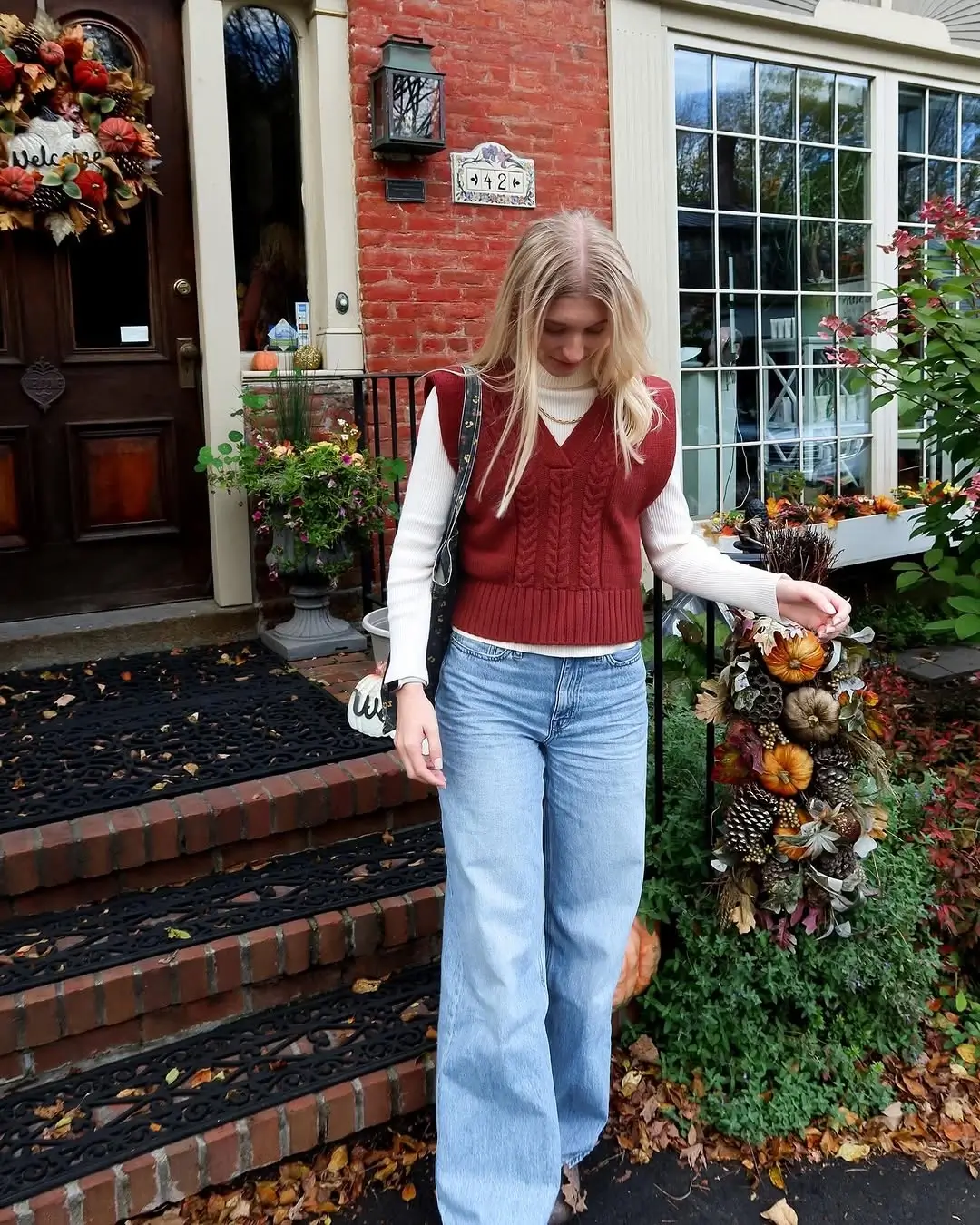 wide leg jeans outfit fall 2026 Cozy Sweater Vest Styling for Crisp Autumn Days