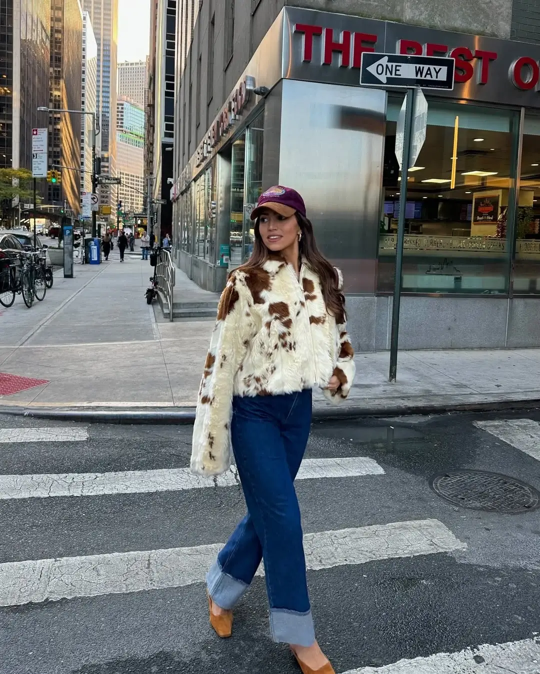 wide leg jeans outfit fall 2026 Bold Cow Print Jackets With Statement Cuffed Denim