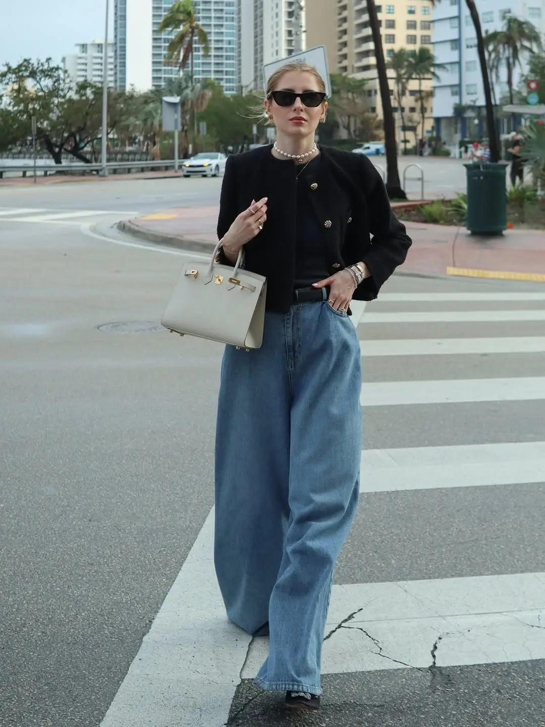 wide leg jeans outfit fall 2026 Classic Black Meets Relaxed Blue Denim