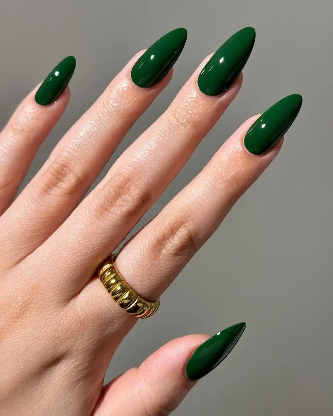 autumn nails color Deep Forest Green Almond Nails