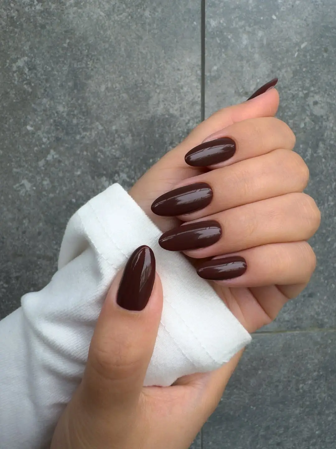 autumn nails color Glossy Dark Chocolate for a Classic Fall Look