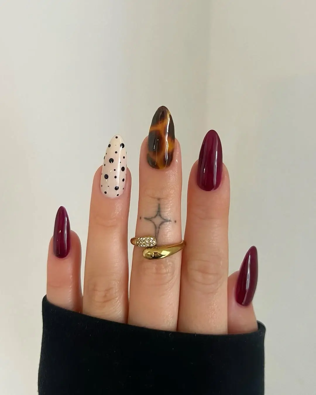 autumn nails color Burgundy with Tortoiseshell and Playful Details