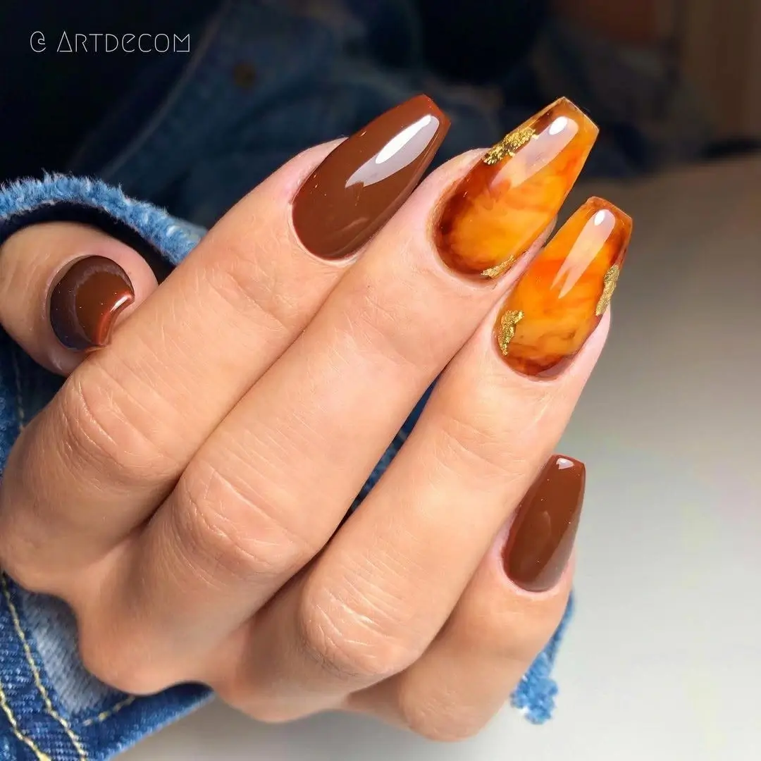 autumn nails color Burnt Orange and Tortoiseshell Autumn Nails