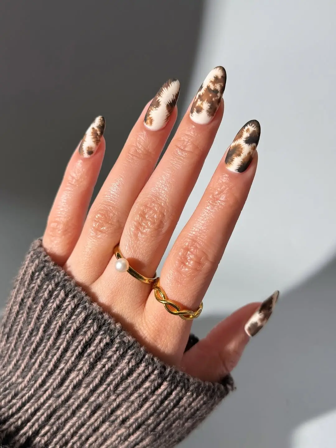 autumn nails color Brown and Cream Animal Print Autumn Nails