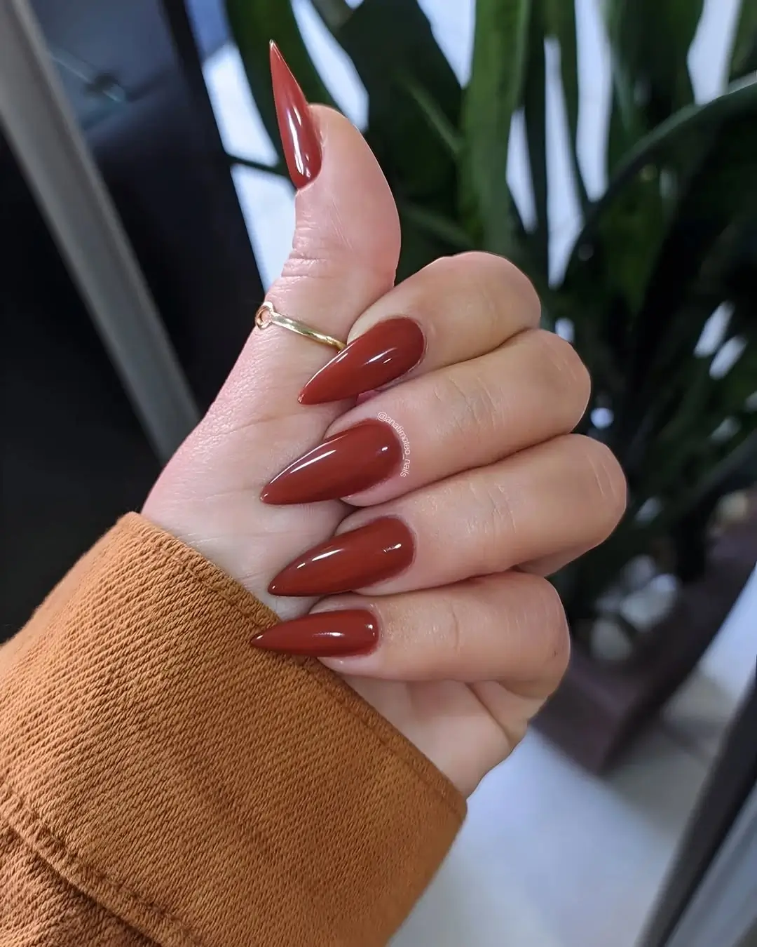 autumn nails color Warm Terracotta Almond Nails