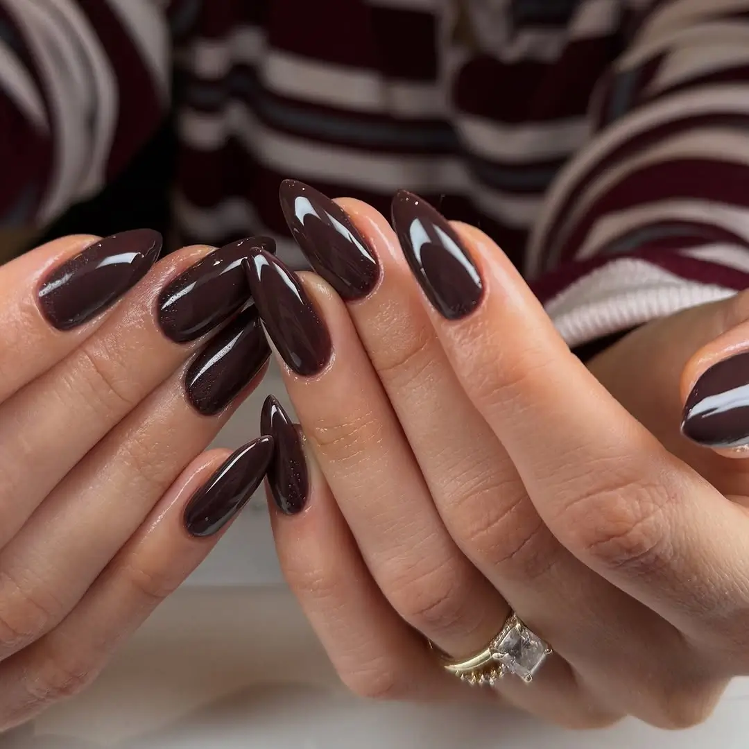 autumn nails color Deep Espresso Almond Nails