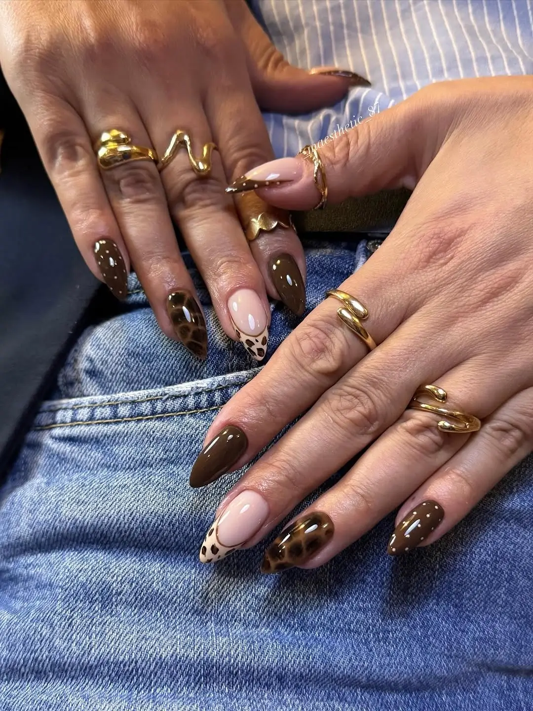 Brown Fall Nails 2026 Leopard Print Almond Nails with Olive Brown Accents