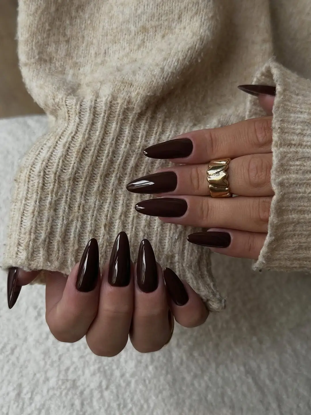 Dark fall nails 2026 Dark Cocoa Almond Nails That Feel Cozy and Luxurious