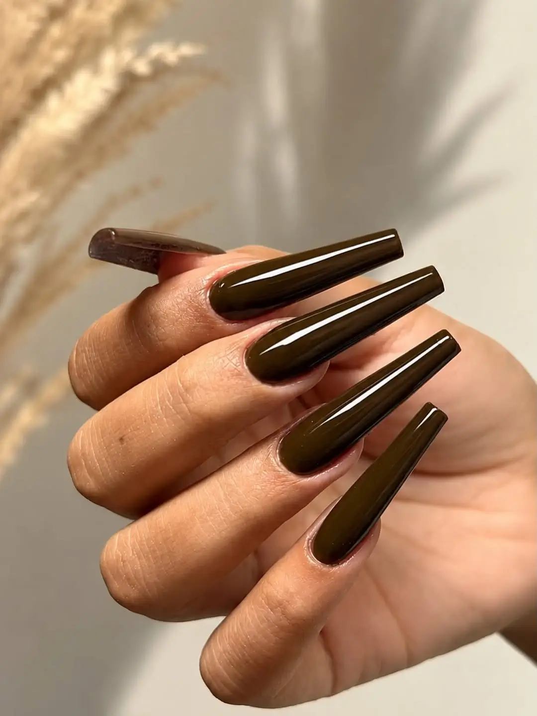 Dark fall nails 2026 Ultra Long Chocolate Coffin Nails With High Gloss Finish