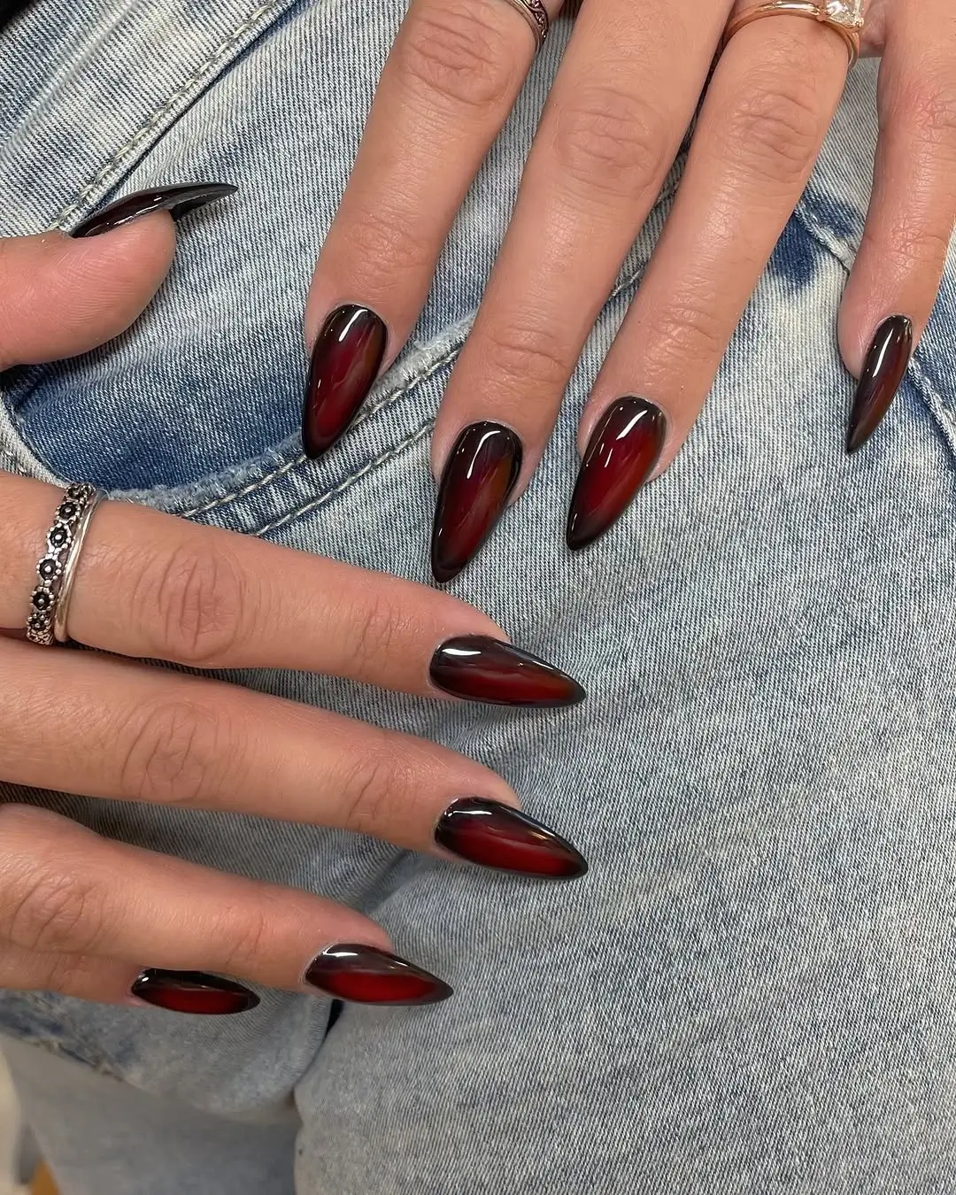 Dark fall nails 2026 Velvet Burgundy Cat Eye Nails With Dramatic Depth