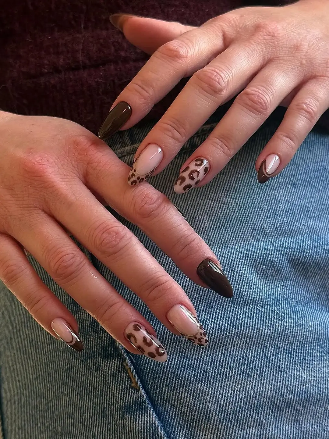 Early Fall Nails 2026 Chocolate Leopard French Nails With Modern Minimalism