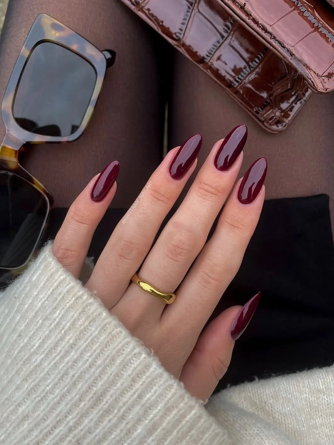 Early Fall Nails 2026 Deep Merlot Almond Nails With Timeless Elegance