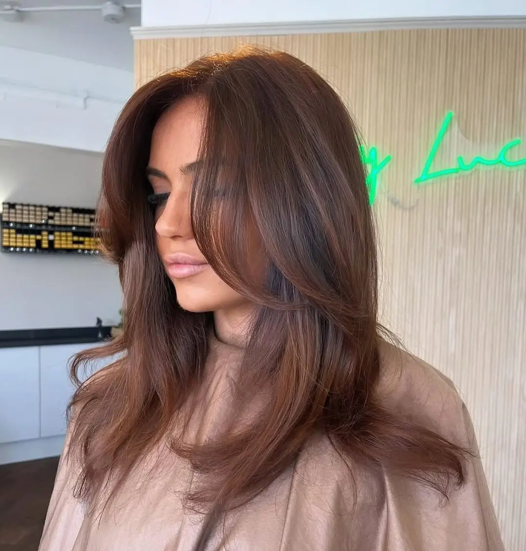 Fall brown hair colour ideas 2026 Chocolate Brown Butterfly Layers With Glossy Volume