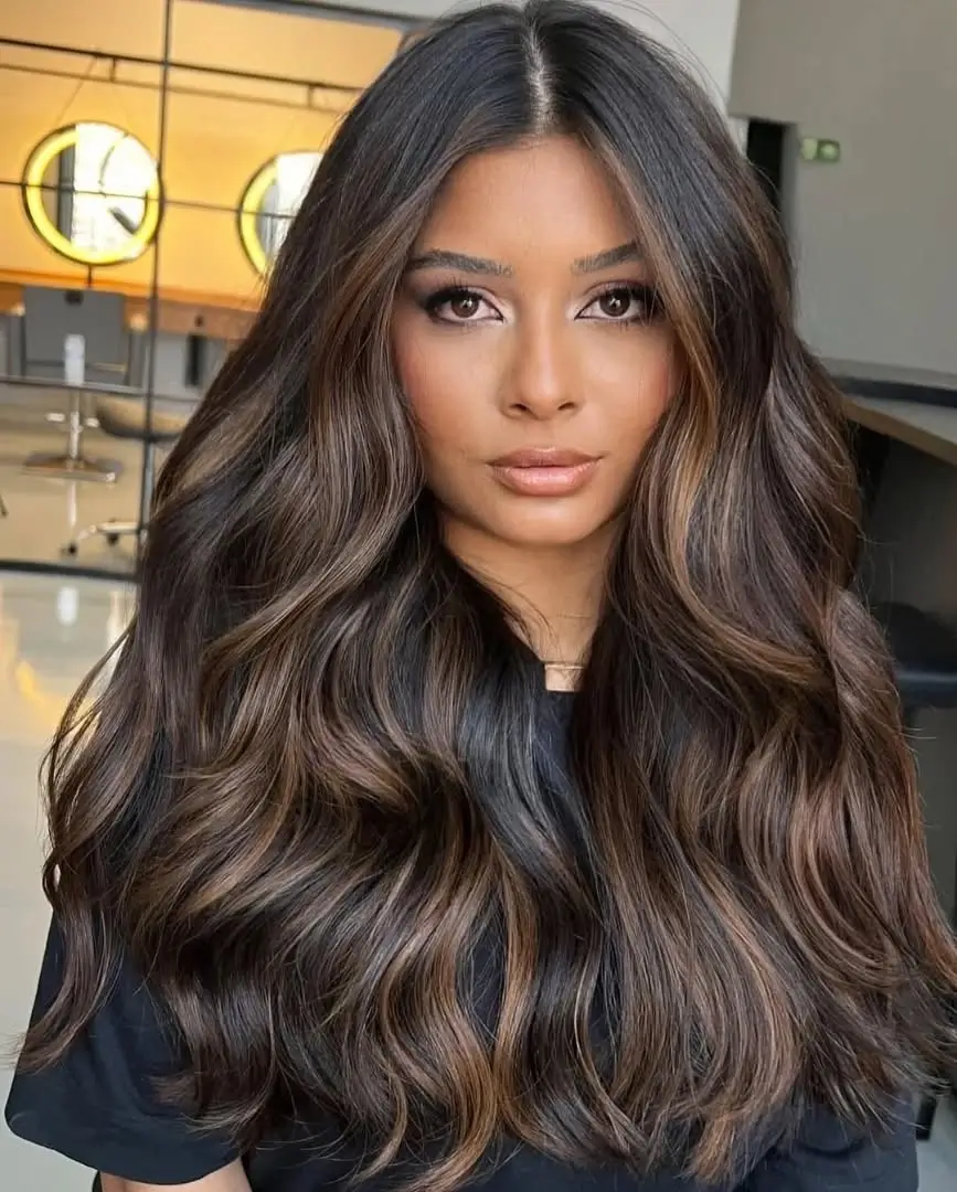 Fall brown hair colour ideas 2026 Espresso Brunette With Soft Beige Highlights