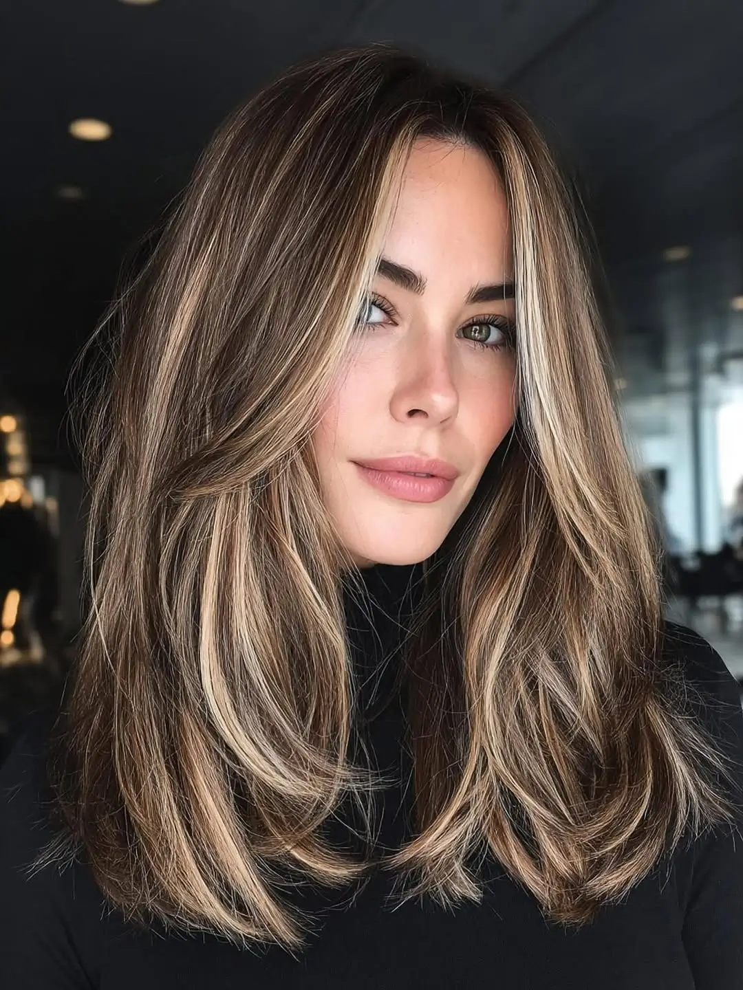 Fall brown hair colour ideas 2026 Soft Brunette Lob With Bold Blonde Money Piece