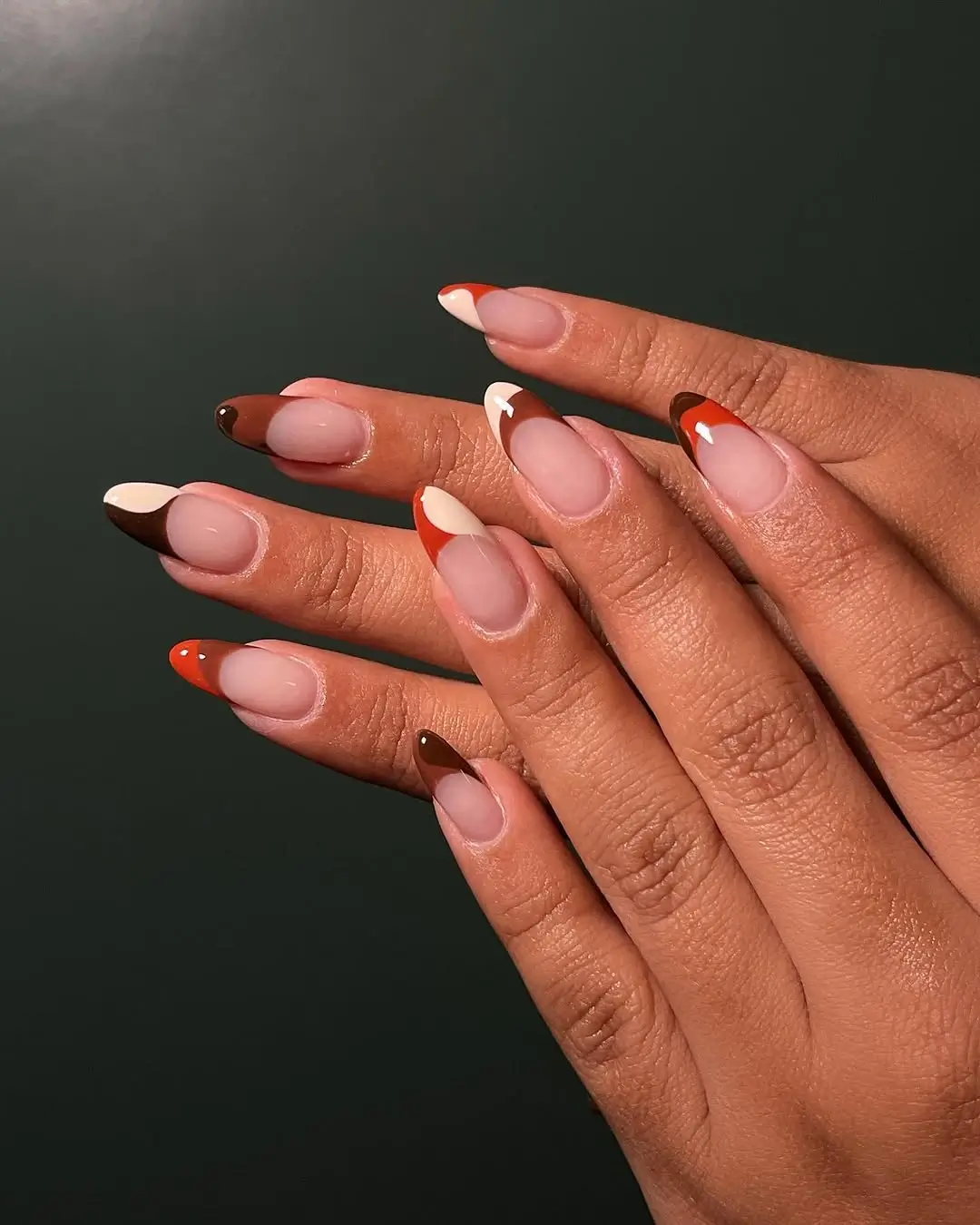 Fall French Nails 2026 Autumn Color-Block French Tips with a Playful Twist