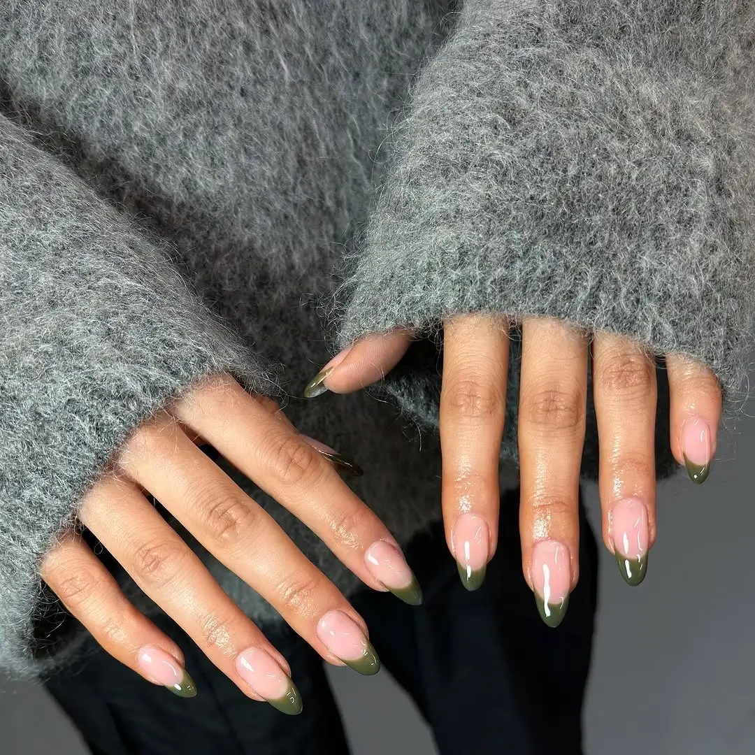 Fall French Nails 2026 Olive Green French Tips for an Unexpected Autumn Refresh