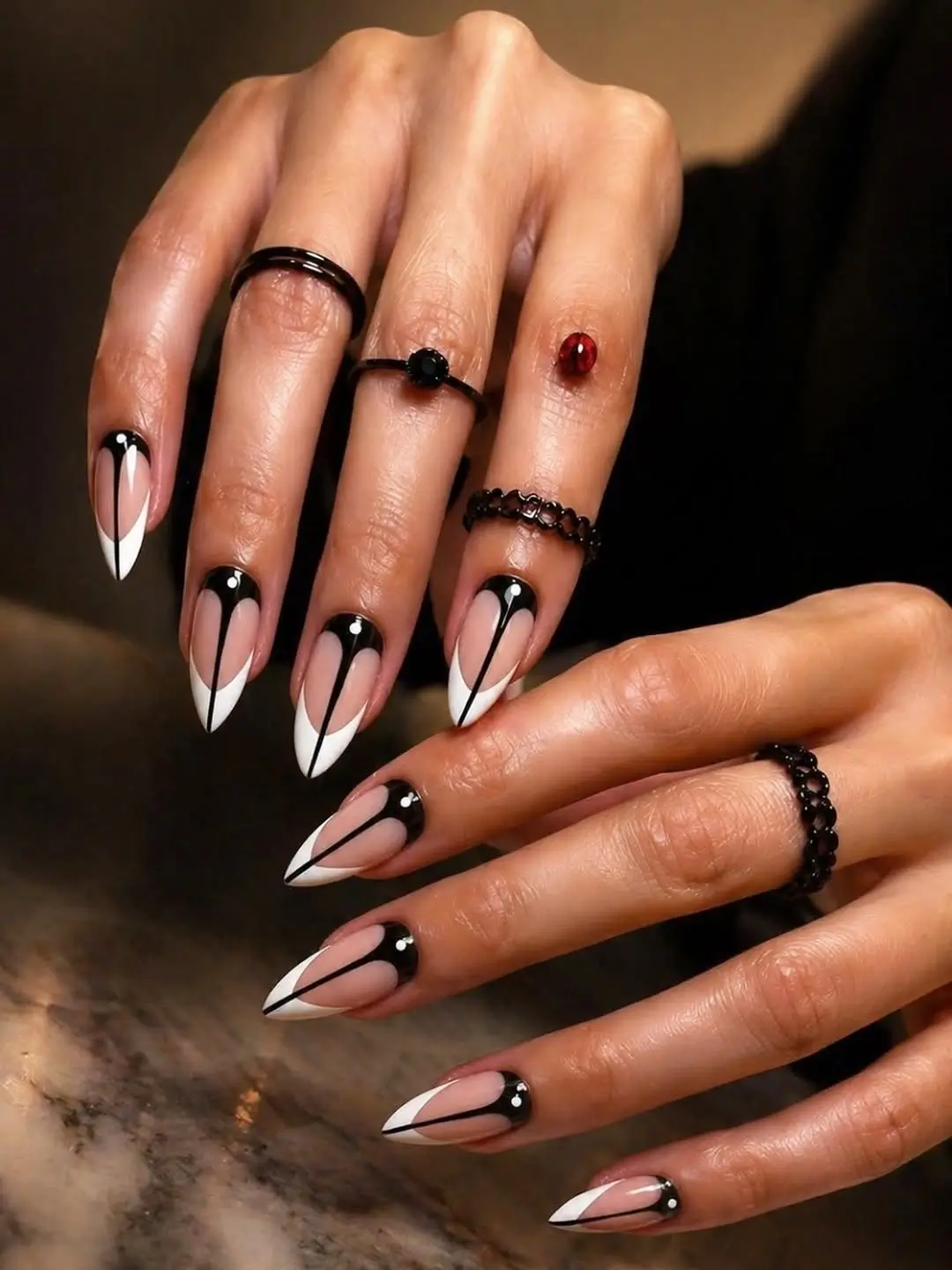 Fall French Nails 2026 Graphic Black and White French Nails with Editorial Flair