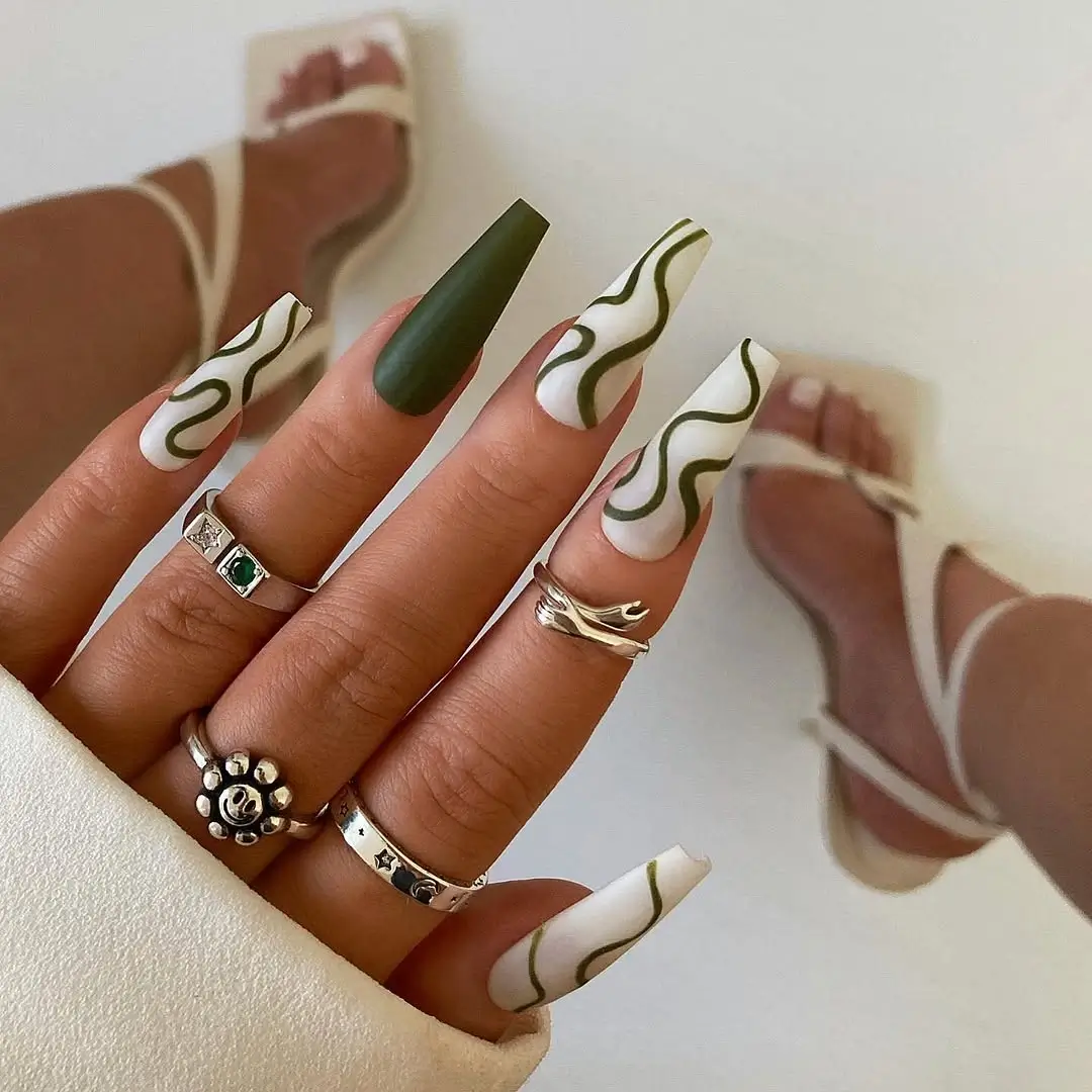 Fall gel nails ideas 2026 Modern Olive Waves for a Fresh Autumn Statement