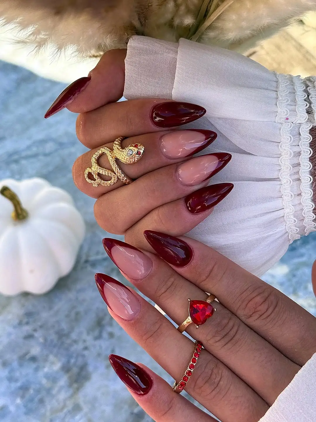 Fall gel nails ideas 2026 Glossy Burgundy French Tips With Dramatic Autumn Style