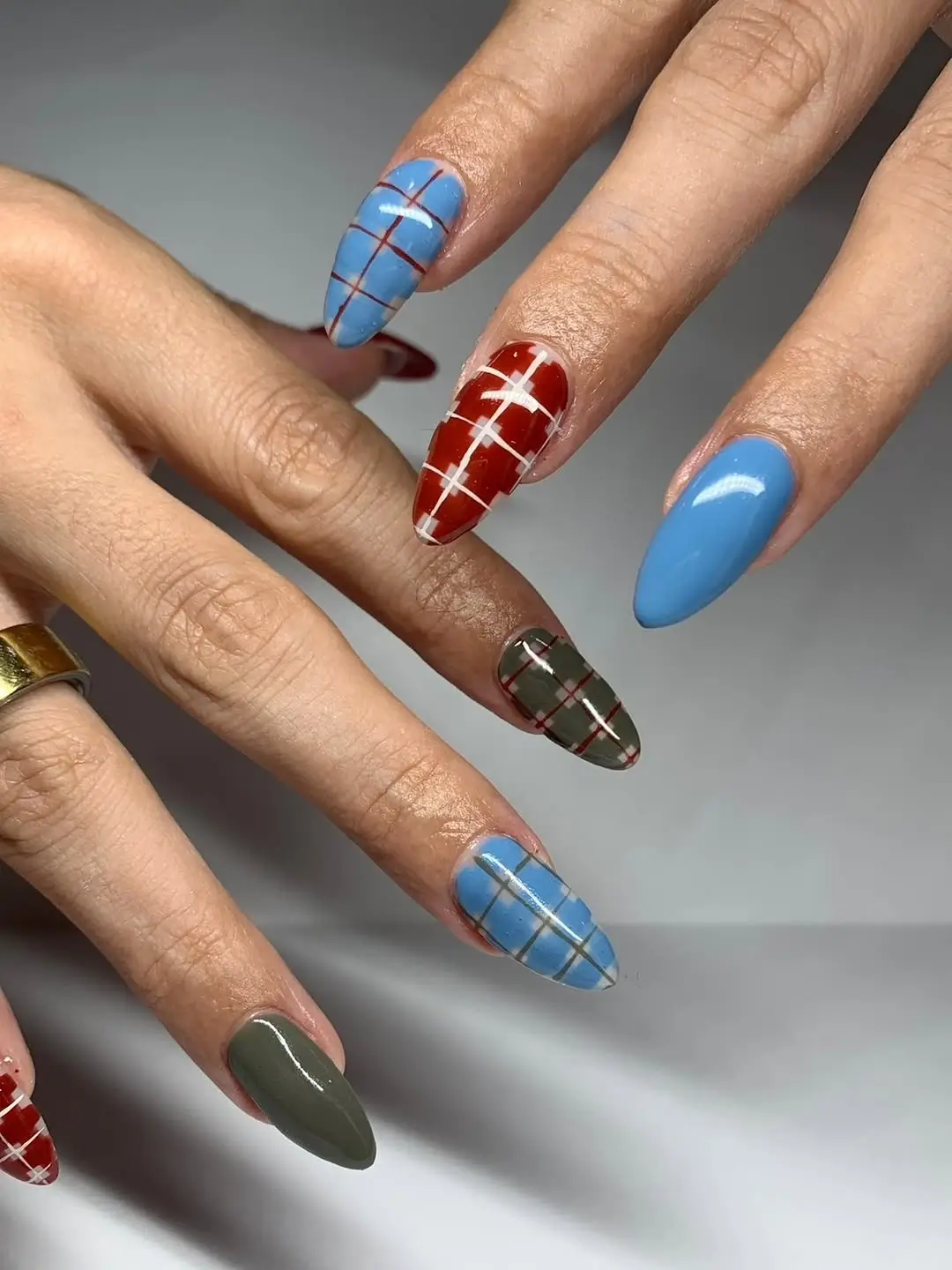 fall long nails 2026 Colorful Plaid Nails With Classic Autumn Layers
