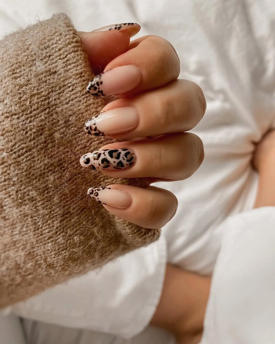 fall long nails 2026 Minimal Leopard French Tips for Everyday Fall