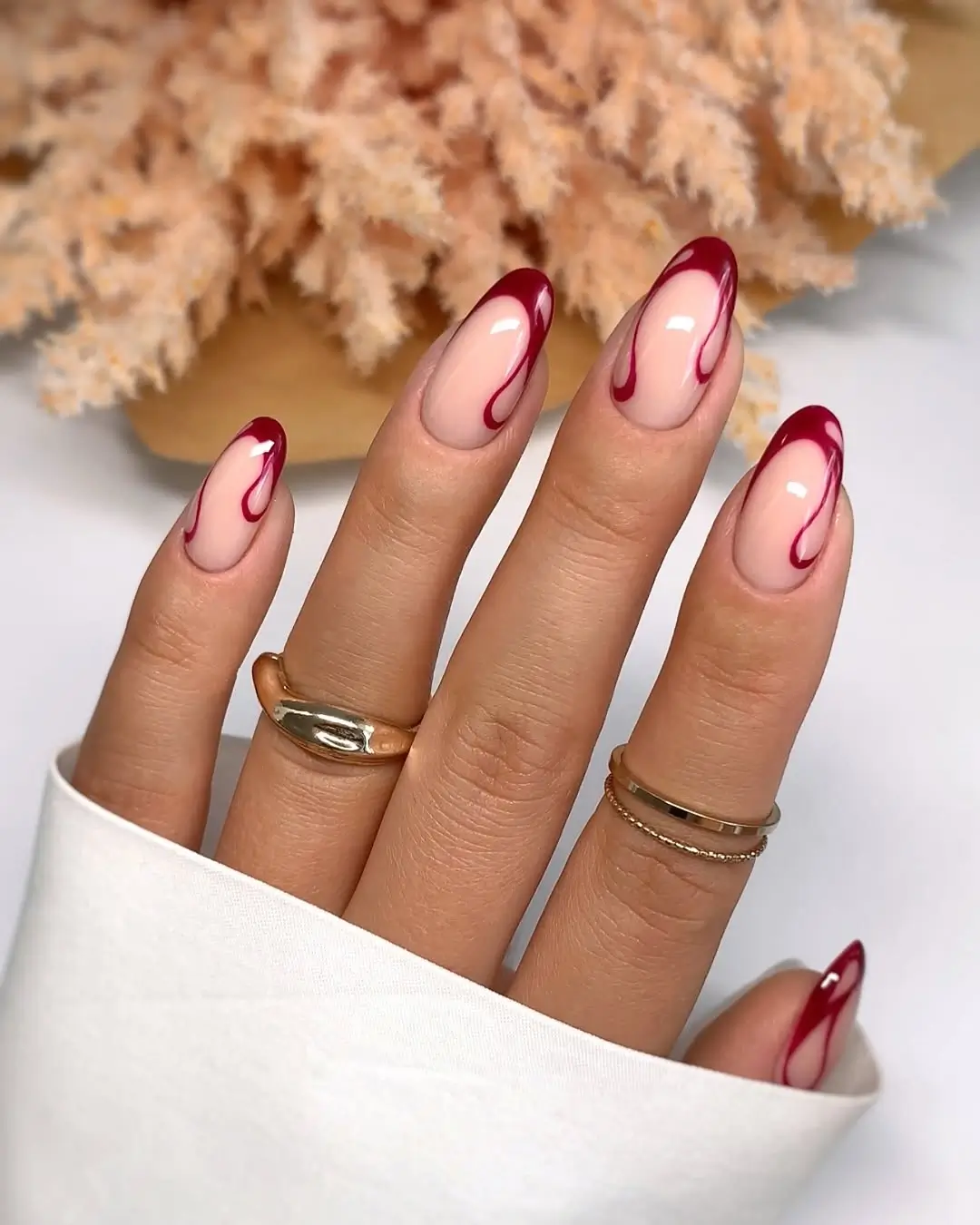 Fall manicure ideas 2026 Burgundy Flame French Nails With a Modern Twist