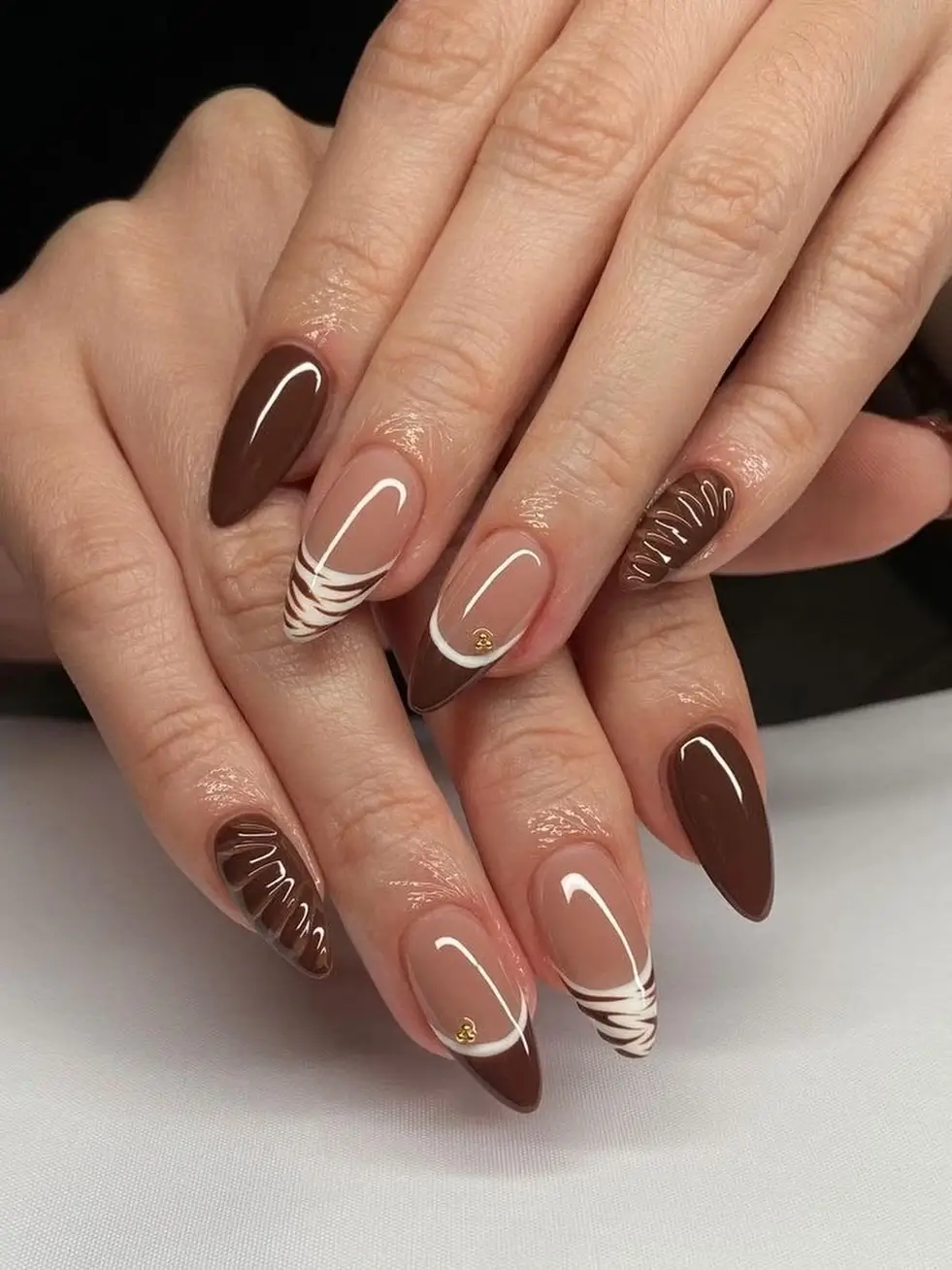 Fall manicure ideas 2026 Chocolate French Nails With Elegant Swirl Details
