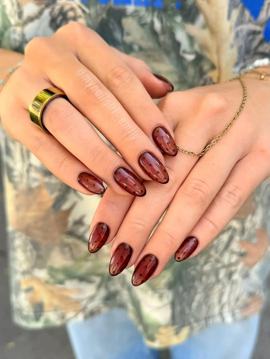 Fall manicure ideas 2026 Sheer Tortoiseshell Nails With Chic Espresso Details