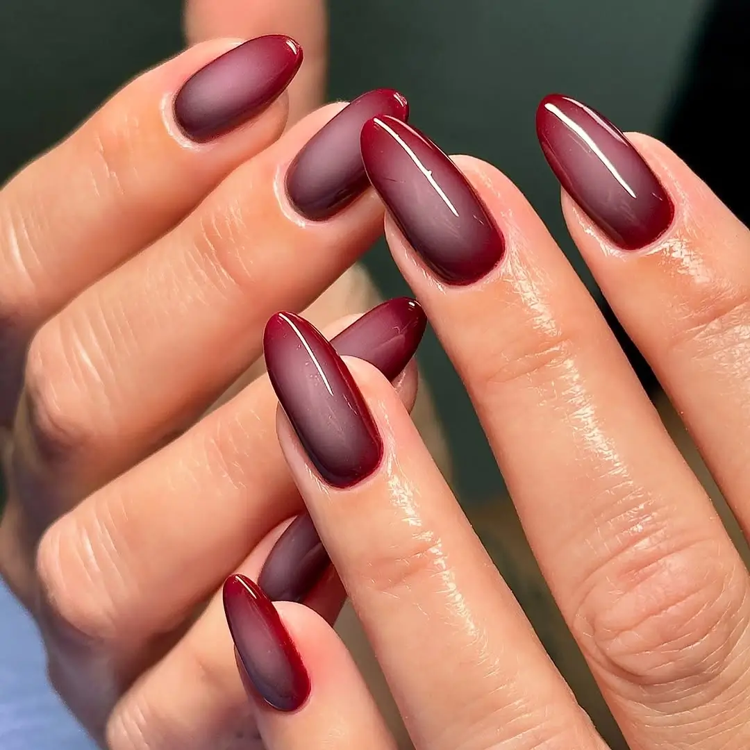 Fall manicure ideas 2026 Velvet Burgundy Ombre Nails With a Soft Matte Finish