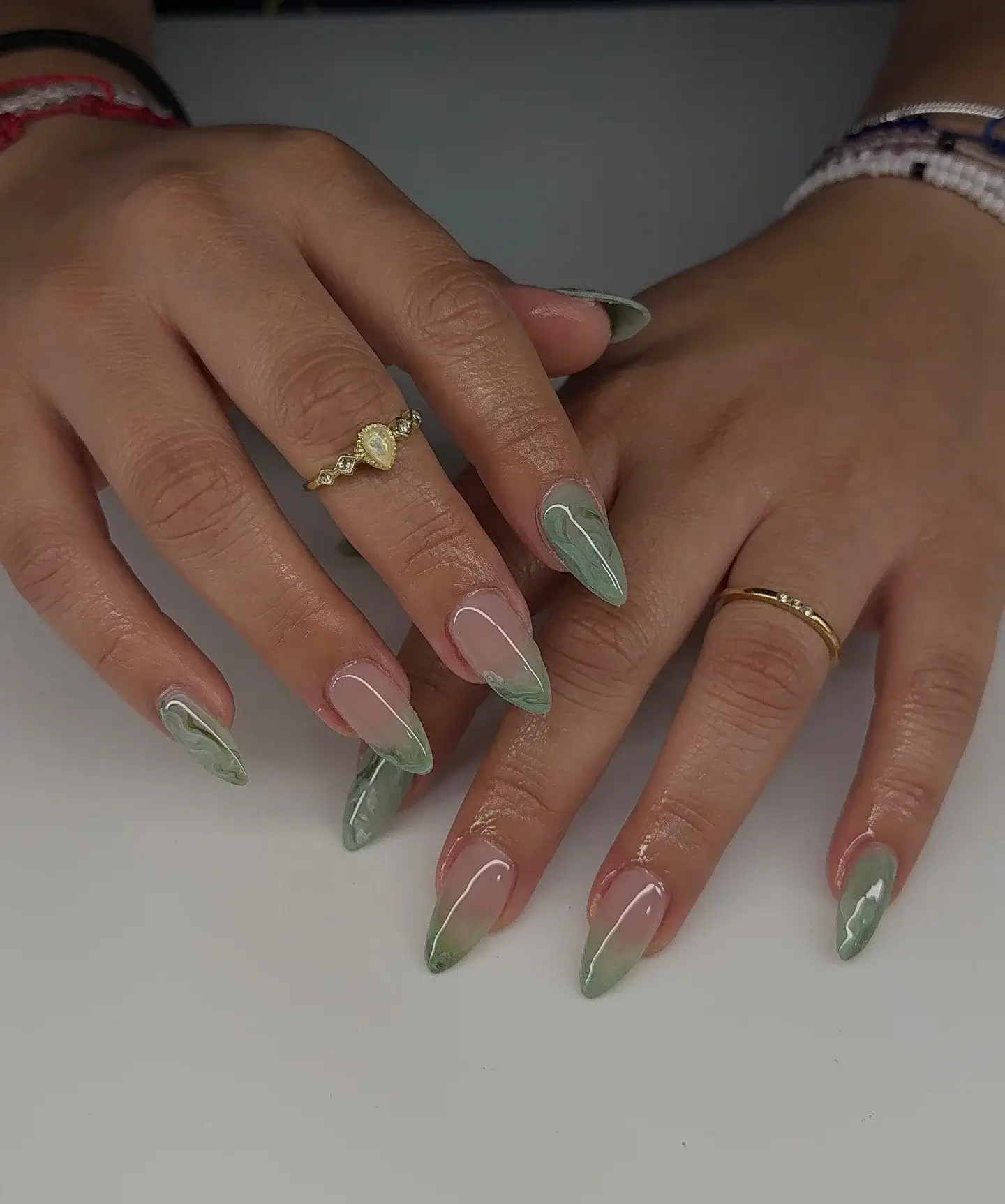 Fall mid length nails 2026 Sage Marble French Tips That Feel Fresh for Autumn