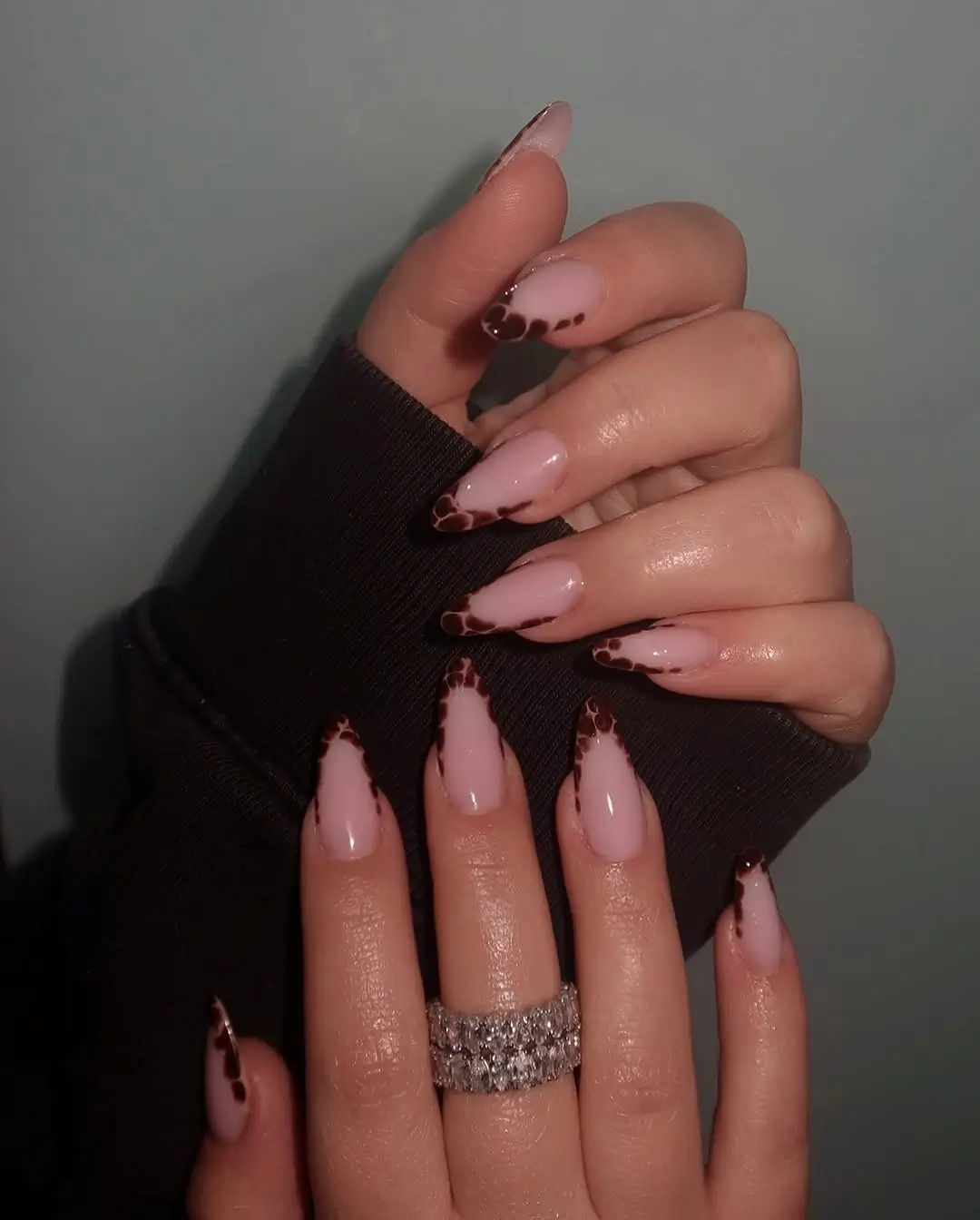Fall mid length nails 2026 Chocolate Leopard French Tips with a Soft Neutral Base
