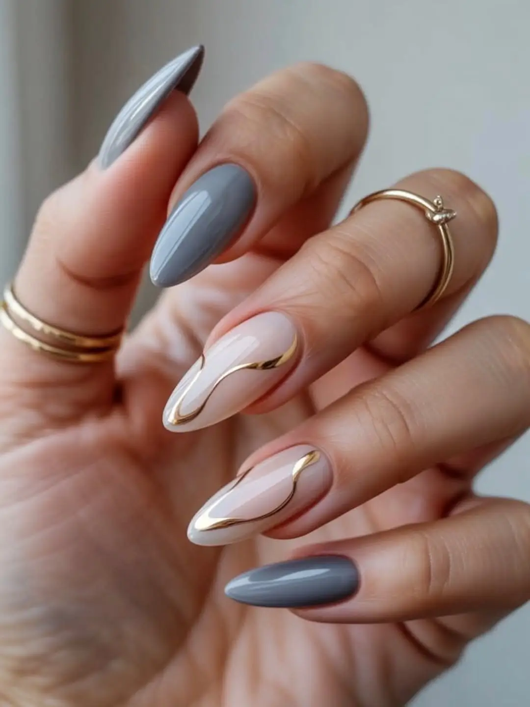 Fall mid length nails 2026 Abstract Mocha Waves on Chic Square Nails
