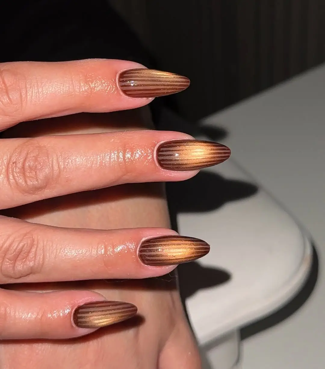 Fall mid length nails 2026 Gray and Gold Minimalist Nails with Elegant Metallic Accents