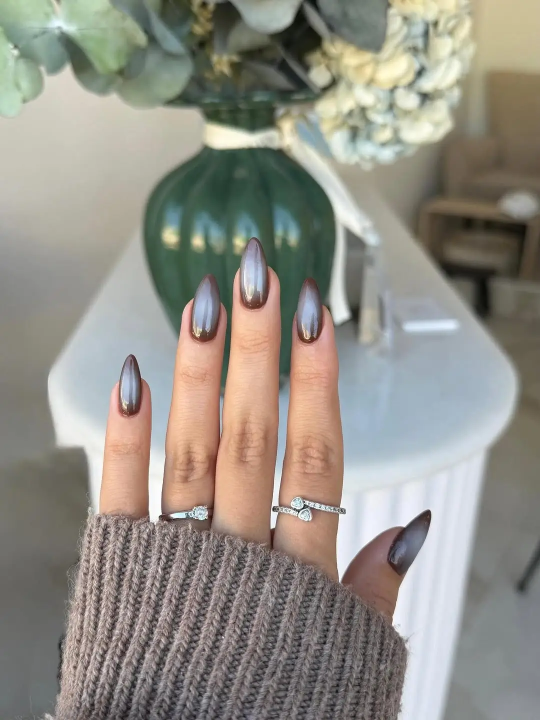 Fall mid length nails 2026 Chocolate Glazed Cat Eye Nails That Feel Effortlessly Chic