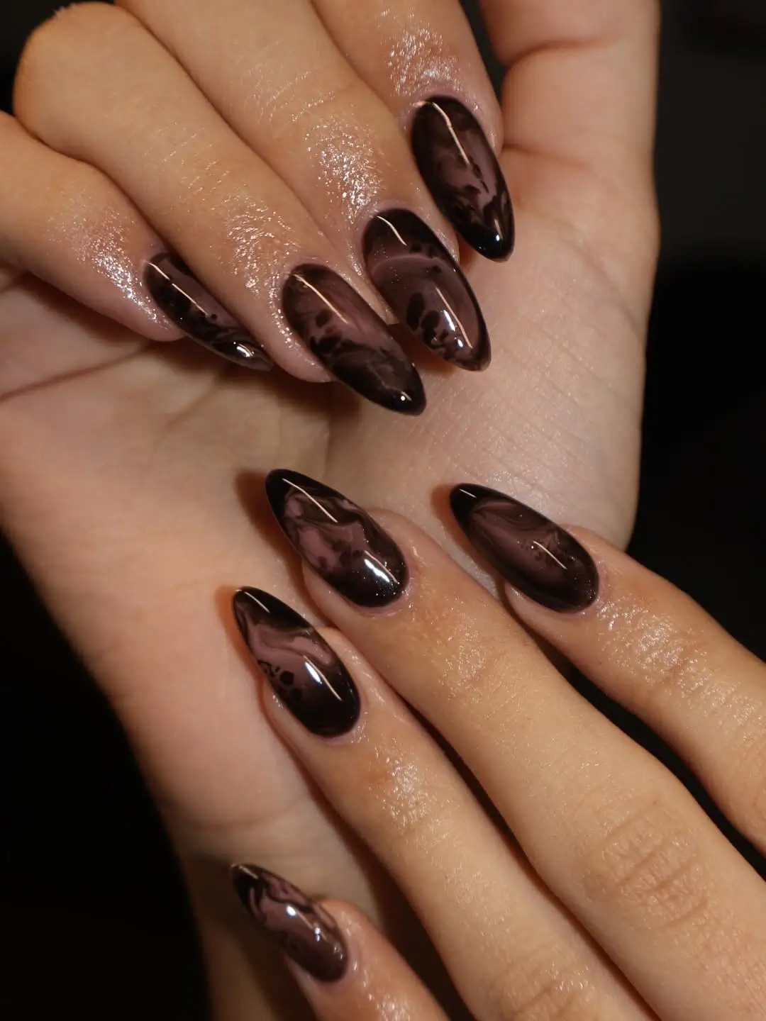 Fall nail designs for office 2026 Smoky Cocoa Marble Nails for a Sophisticated Office Look