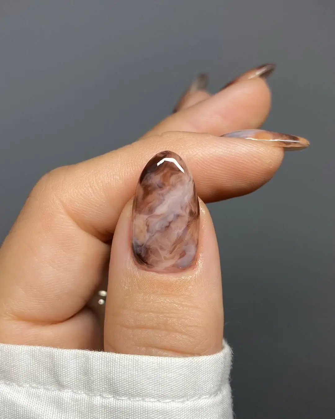 Fall nail designs for office 2026 Soft Smoky Marble for a Quiet Luxury Work Look
