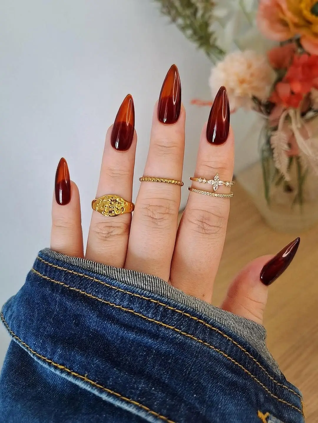 Fall nail designs for office 2026 Amber Glass Nails That Capture Autumn Sunlight