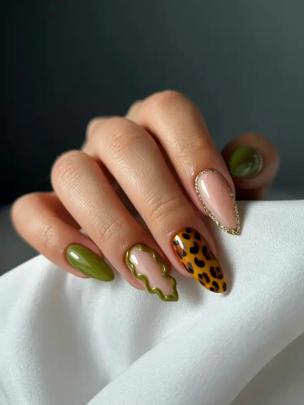 Fall nail designs for office 2026 Olive Green Meets Leopard for a Creative Office Friday
