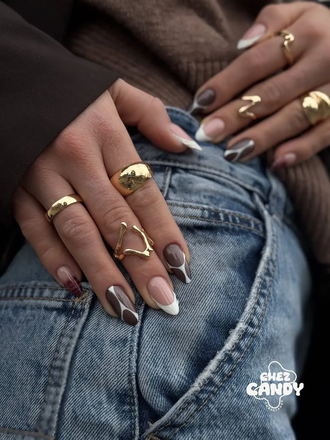 Fall nail designs for office 2026 Modern Brown French Tips with an Office Siren Twist