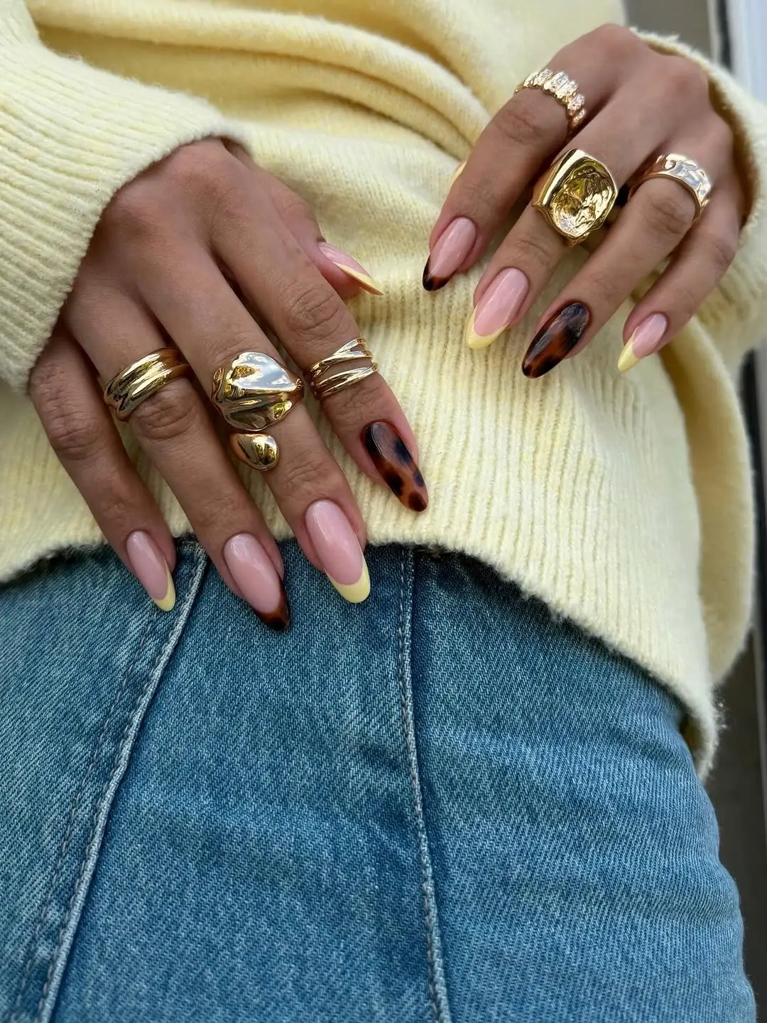 Fall nail designs for office 2026 Warm French Tips with Tortoiseshell Accents for Creative Office Days