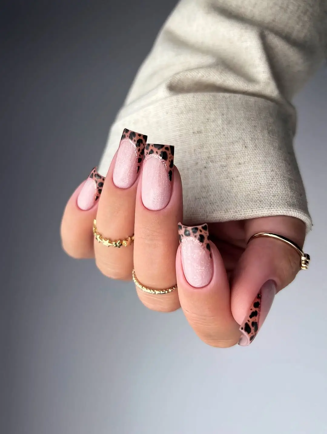 fall nail designs square shape 2026 Soft Leopard French Tips for an Elegant Autumn Twist
