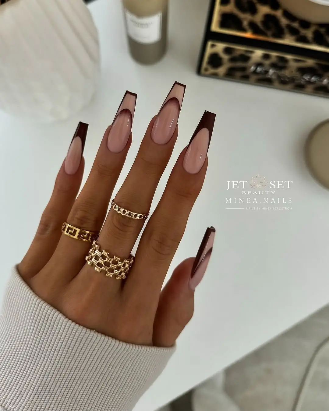 fall nail designs square shape 2026 Modern Espresso Frame French for a Luxe Autumn Look