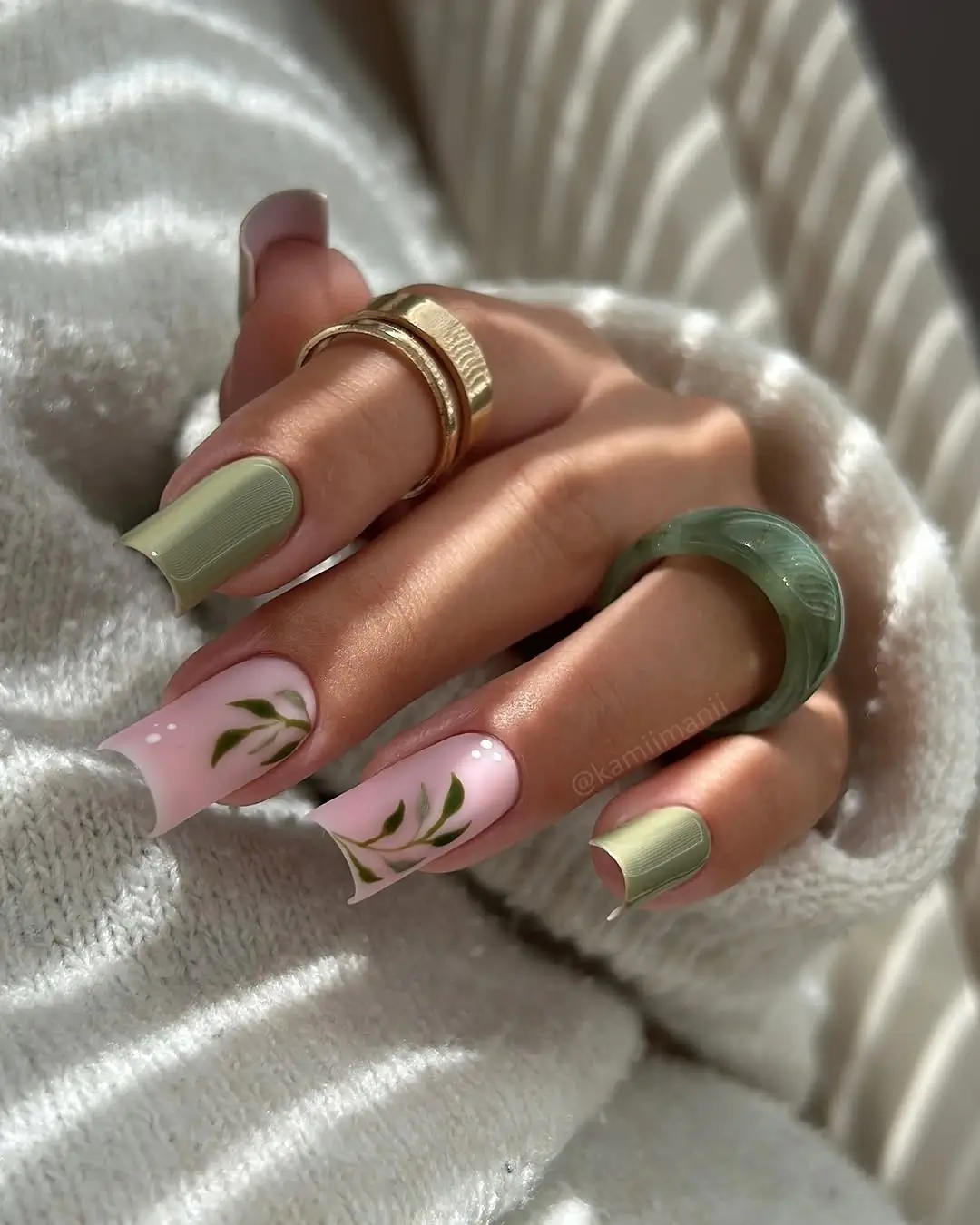 fall nail designs square shape 2026 Sage Green Botanical Nails for a Fresh Autumn Palette