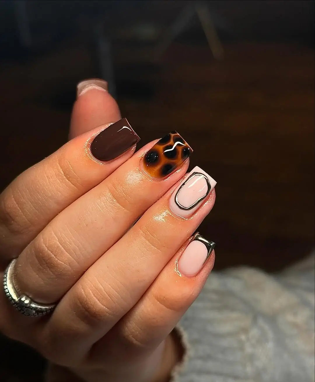 fall nail designs square shape 2026 Chocolate and Tortoiseshell Nails That Feel Instantly Luxurious
