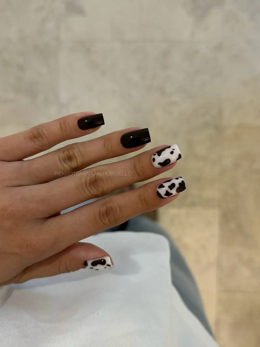 fall nail designs square shape 2026 Playful Cow Print Nails with Chocolate Accents
