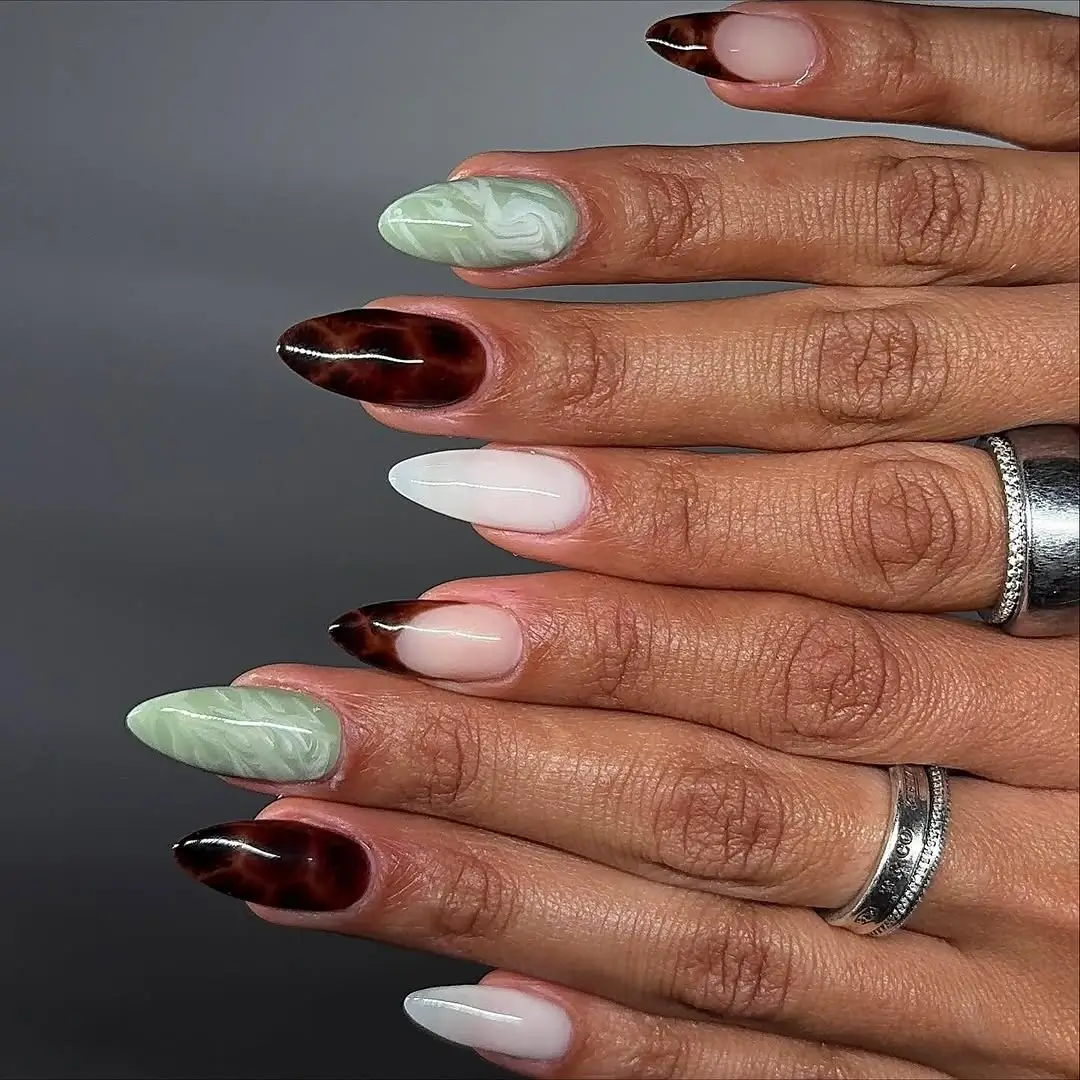 Fall Nail Inspiration 2026 Soft Sage Marble Meets Classic Tortoiseshell