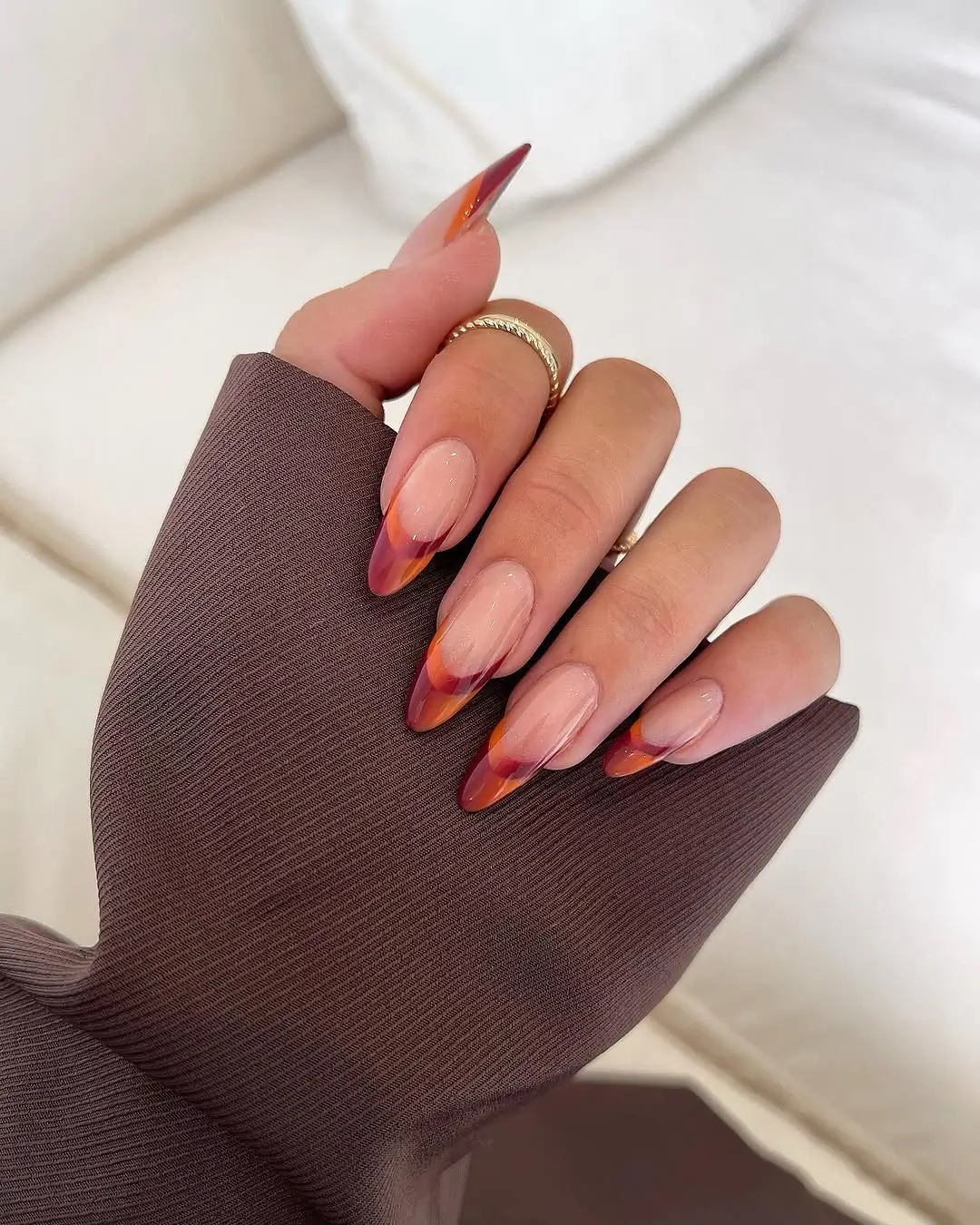 Fall Nail Inspiration 2026 Modern French Tips in Rich Autumn Tones