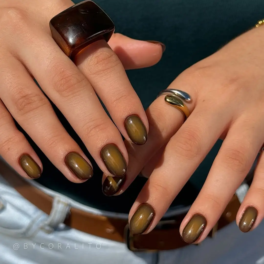 Fall Nail Inspiration 2026 Olive Velvet Nails for Cozy Sweater Weather